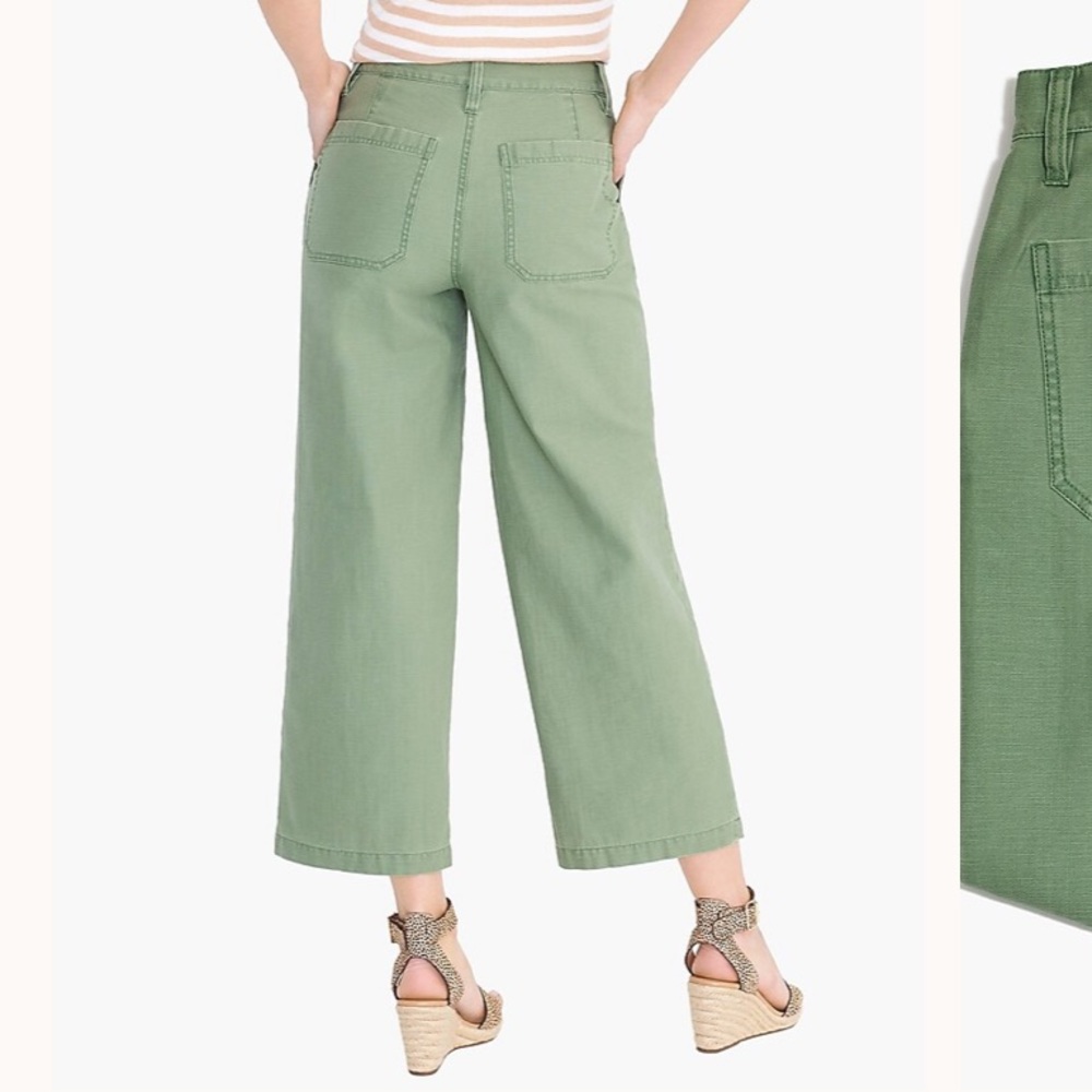 Like New J.Crew Factory Wide-Leg Button-Front Pant in Slub Cotton - Faded Moss